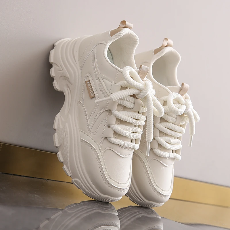CRLAYDK Chunky Sneakers for Women Fashion Platform Leather Casual Dad Shoes Wedge Walking Sport Workout Tennis for Ladies 4