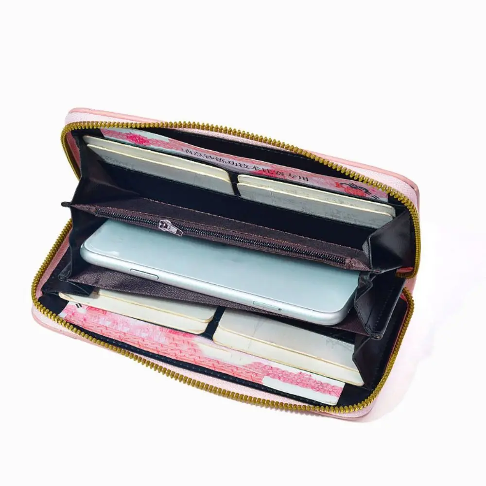 Solid Color Women Long Casual Wallet PU Leather Zipper Lady Purse Large Capacity Fashion Wrist Bag Money Bag