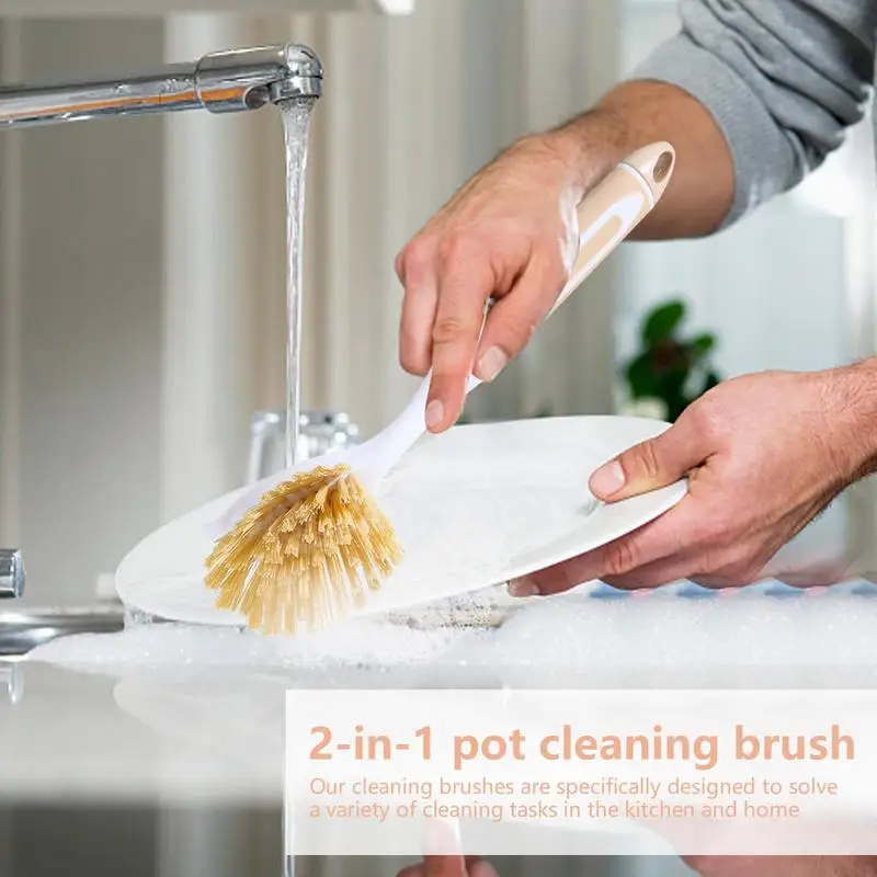 

Household Deep Cleaning Pot Scrubber New Wooden Handle Dishwashing Brush Dish Scrubber Iron Pan Pot Washing Brush Kitchen Gadget