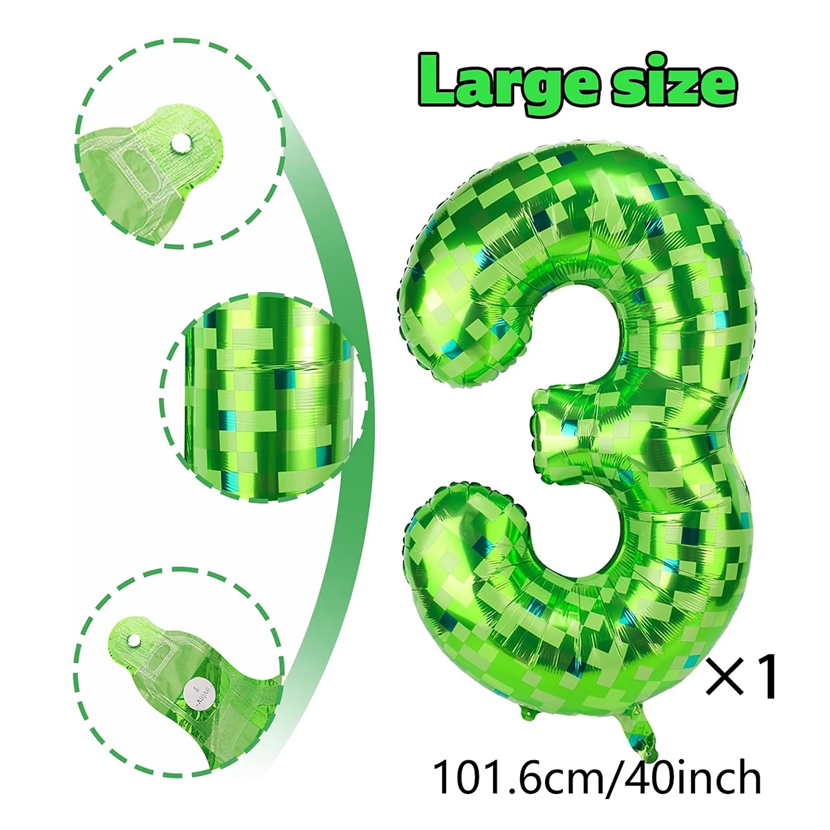 Giant Green Pixel Grid Miner Themed Aluminum Foil Number Balloons