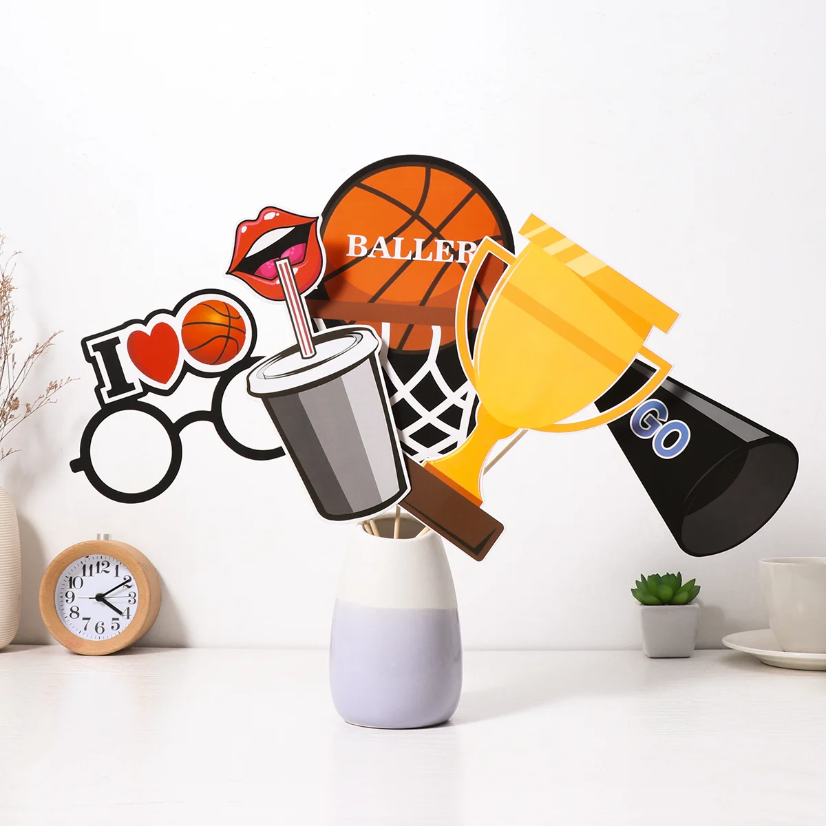 Amosfun 20PCS Basketball Photo Booth Props Sports Party Funny Decoration Tool