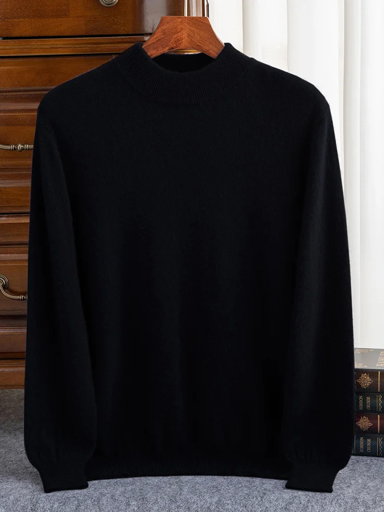 High-end Autumn Winter Men Sweater 100% Cashmere Long Sleeve Half-high Neck Pullover Soft Warm Large Size Knitwear Men Clothing
