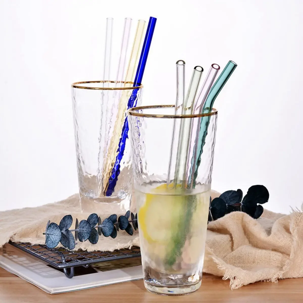 4PC/set Colorful Glass Straws Heat-resistant Cold Beverage Straight Bent Straw Reusable Drinking Straws for Drinks Box Packing