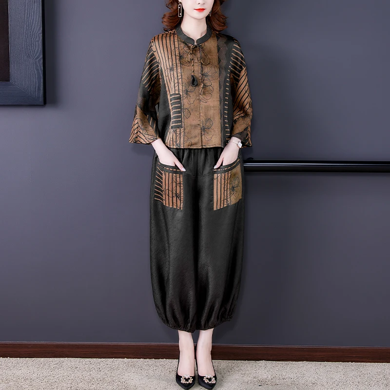 2023 Spring And Summer New Silk Satin Short Sleeve Pants Set