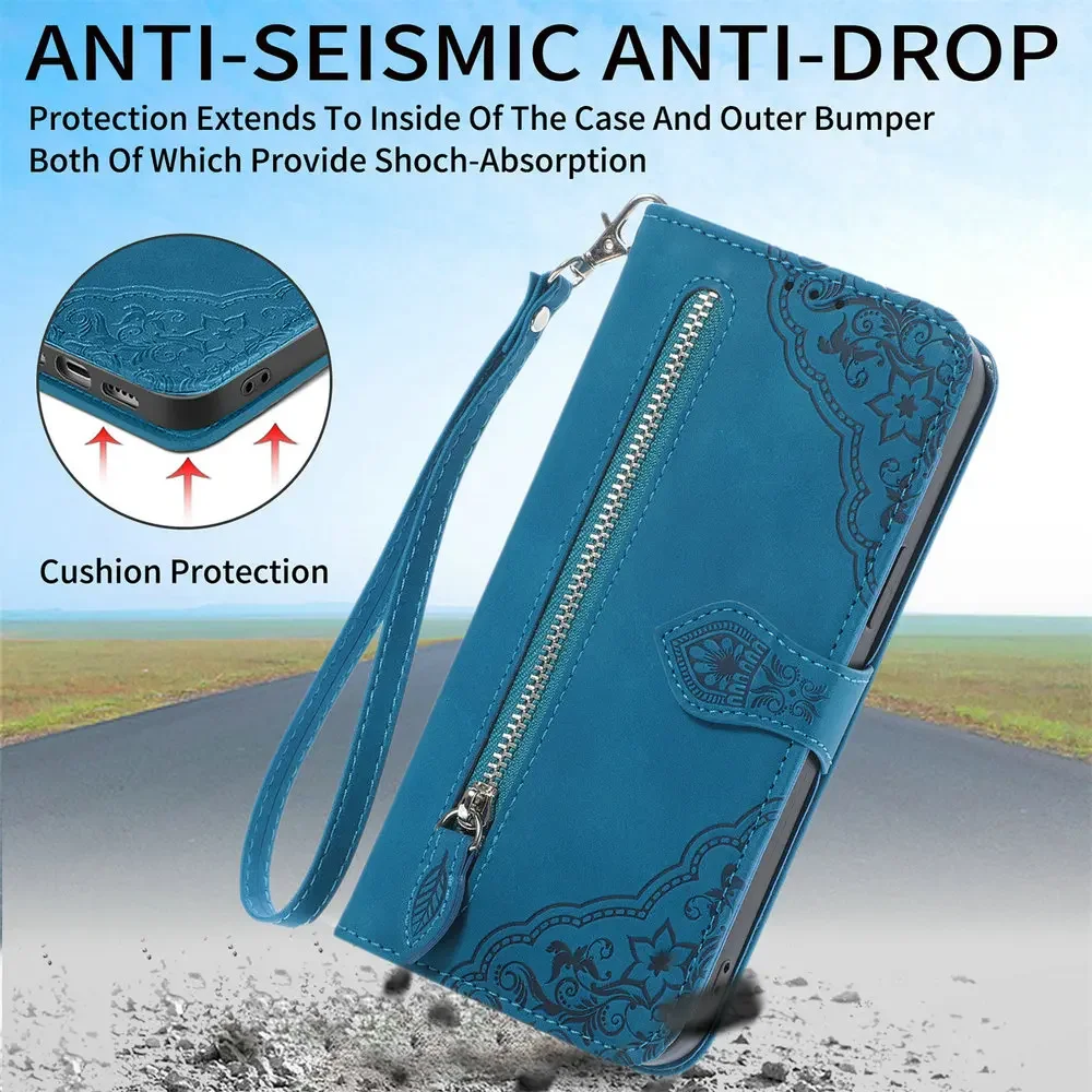 Crossbody Zipper Wallet Card Flip Case for iPhone 17 Air 16E 15 Pro Max 11 12 13 14 Plus 16 E 5G 2025 Leather Cover Book Funda — view 3