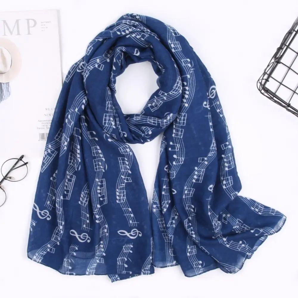 Colorful Musical Note Print Scarf Cotton Voile Smooth Musical Note Floral Shawl 180*80cm Breathable Musical Note Floral Wrap 3