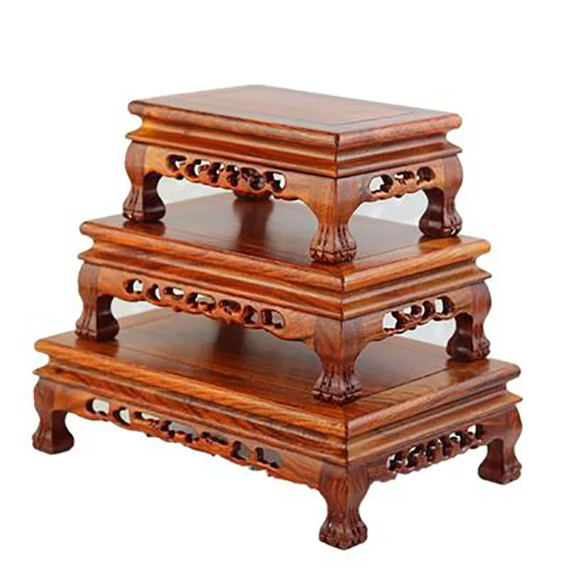 Wood Carved Bonsai Display Pedestal Vase, Artical Statue, Luxury Collection Base, Classical Design