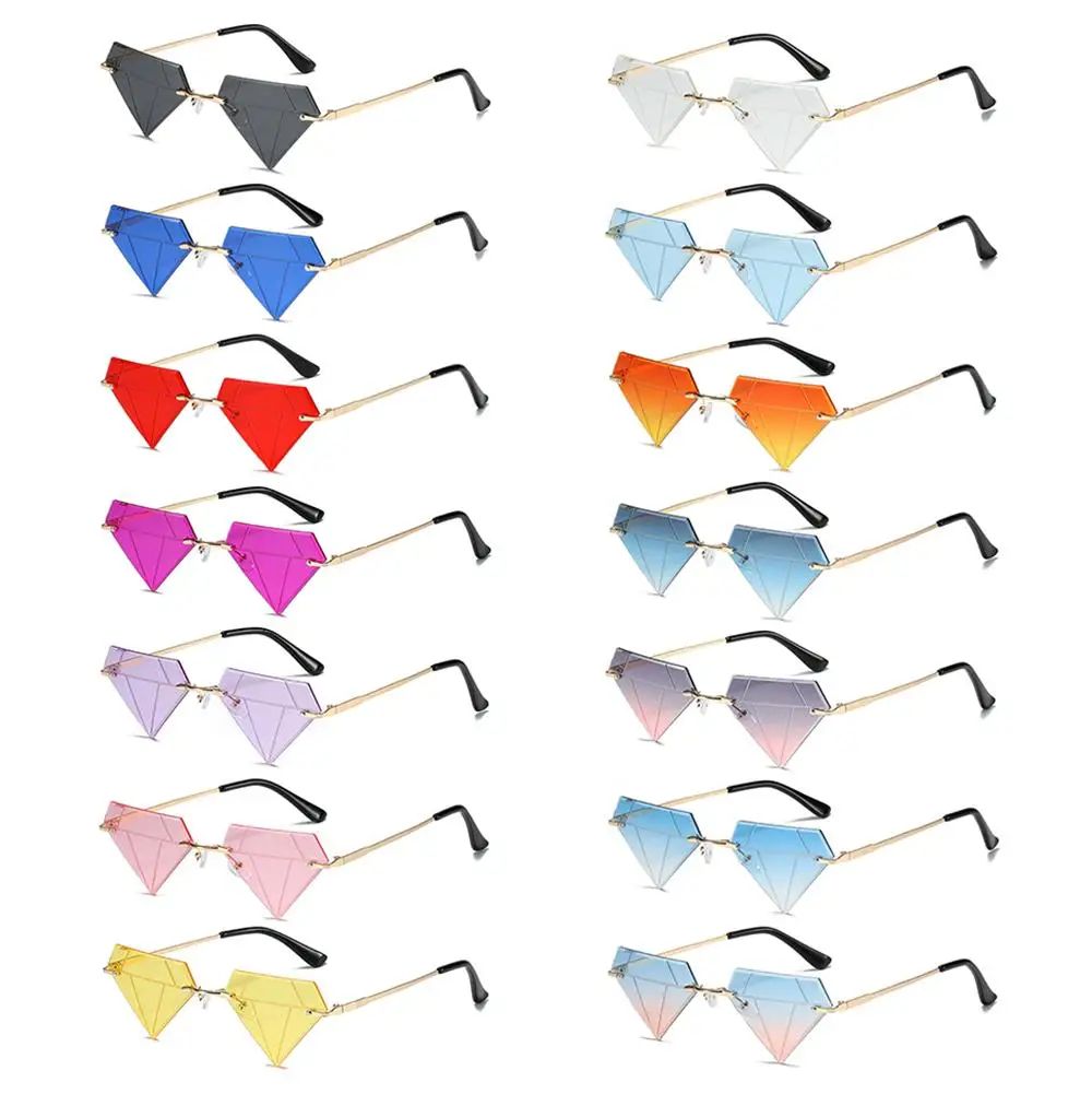 

Halloween Glasses Rave Party Prom Rimless Sun Glasses Diamond Shaped Retro Shades Triangle Sunglasses for Women