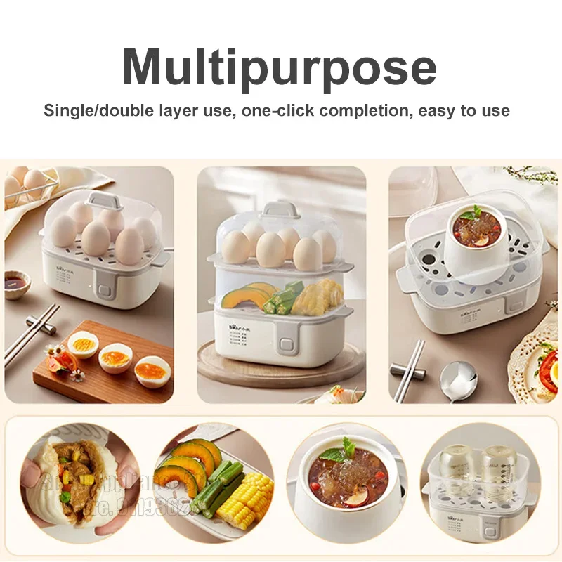 Bear Food Steamer Single/Double Layer Electric Vegetable Steamer Multifunctional Steam Pot Cooking Steaming 3D Cycle Steam 270w