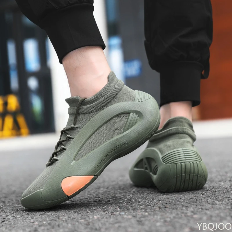 Spring and Autumn New Elastic Socks Men's Shoes Mid Top Breathable Thick Bottom Casual Large Size Men's Designer Shoes