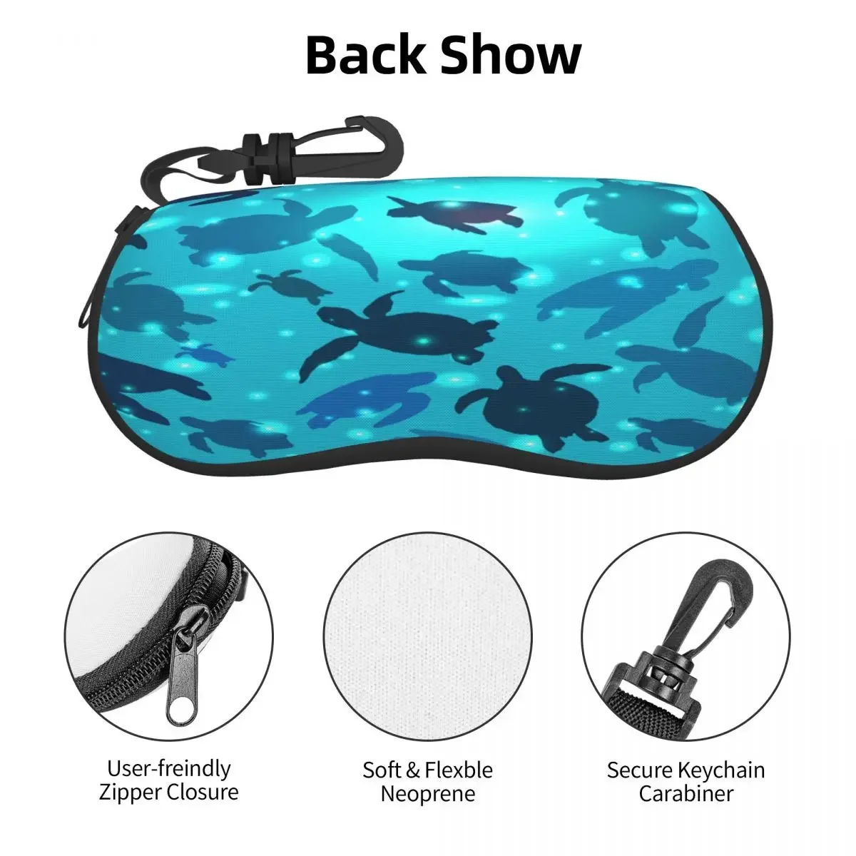 Portable Eyewear Case Sea Turtles Swim In The Ocean Sunglasses Soft Case Glasses Box with Lanyard Zipper Eyeglass