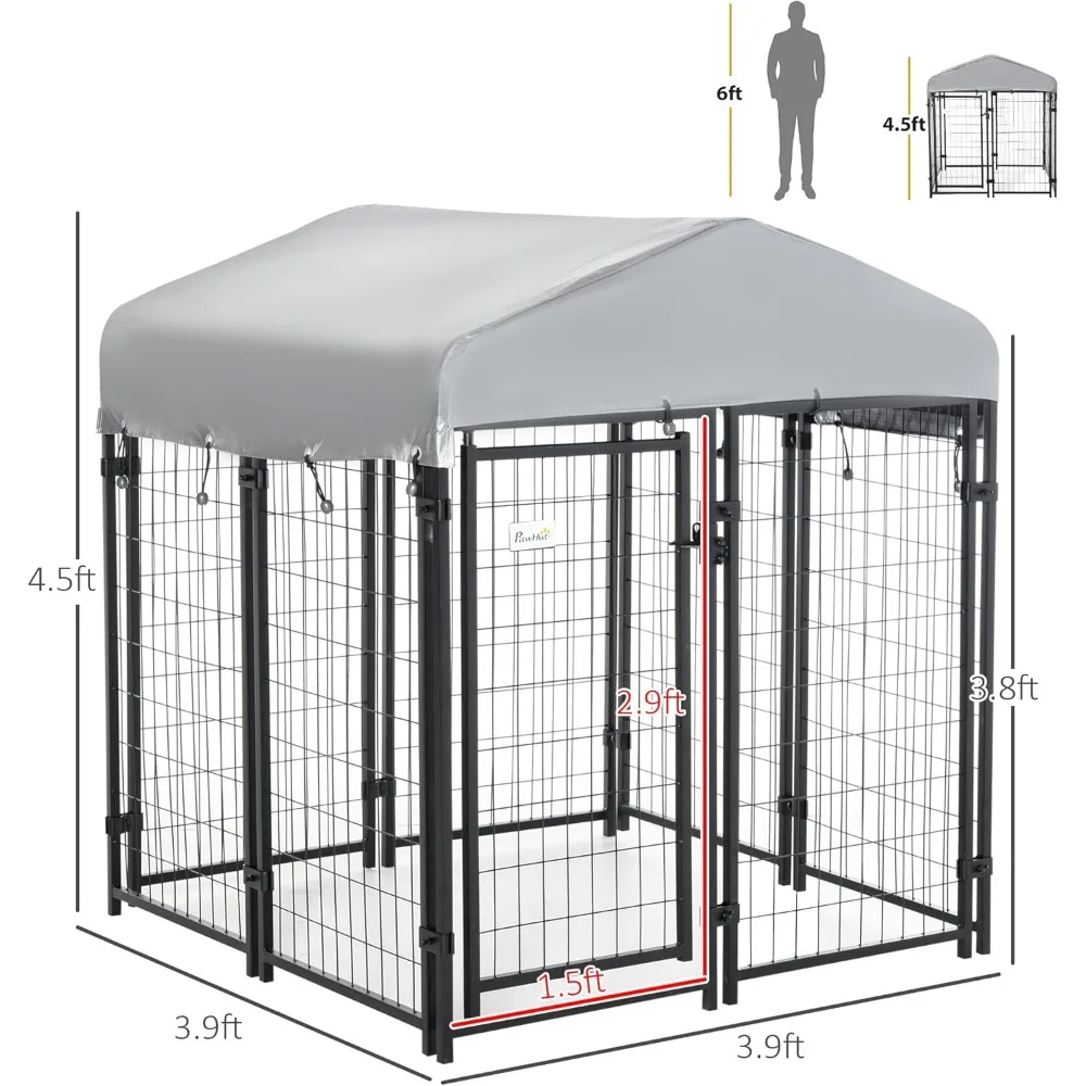 PawHut 4' x 4' x 4.5' Dog Playpen Outdoor, Dog Kennel Exercise Pen with Lockable Door, Water-Resistant Canopy