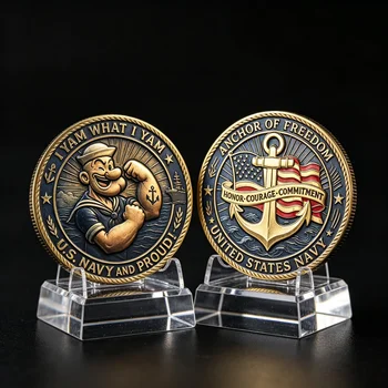 Moneta Commemorativa a Tema Nautico con Ancora e Marinaio in Rilievo 3D, Souvenir da Collezione