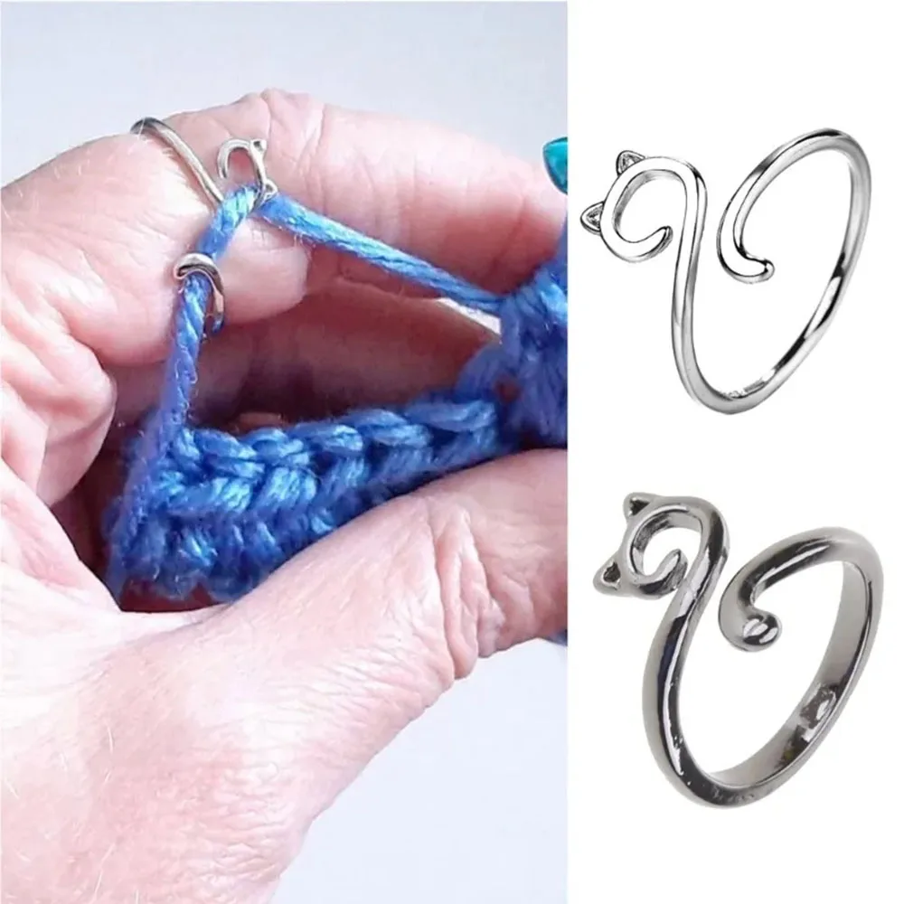 Adjustable Size Yarn Ring Cat Ears Crochet Ring Beginner Knitting Crocheting  Loop Thread Wrapped Rings Tension Regulator Tool - AliExpress