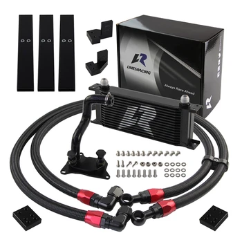 Aluminum AN10 10-AN Oil Cooler Kit 15 Rows For VW Golf MK7 GTi/R Engine EA888 GEN3 2.0L TSI  Audi A3 Tiguan Skoda Black/Silver 1