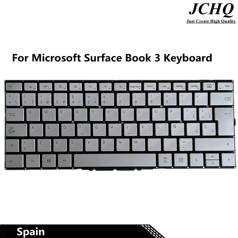 Оригинальная клавиатура JCHQ для Microsoft Surface Book 3 1908 1909 1900, клавиатура 13,5 дюйма, серебристая испанская Раскладка