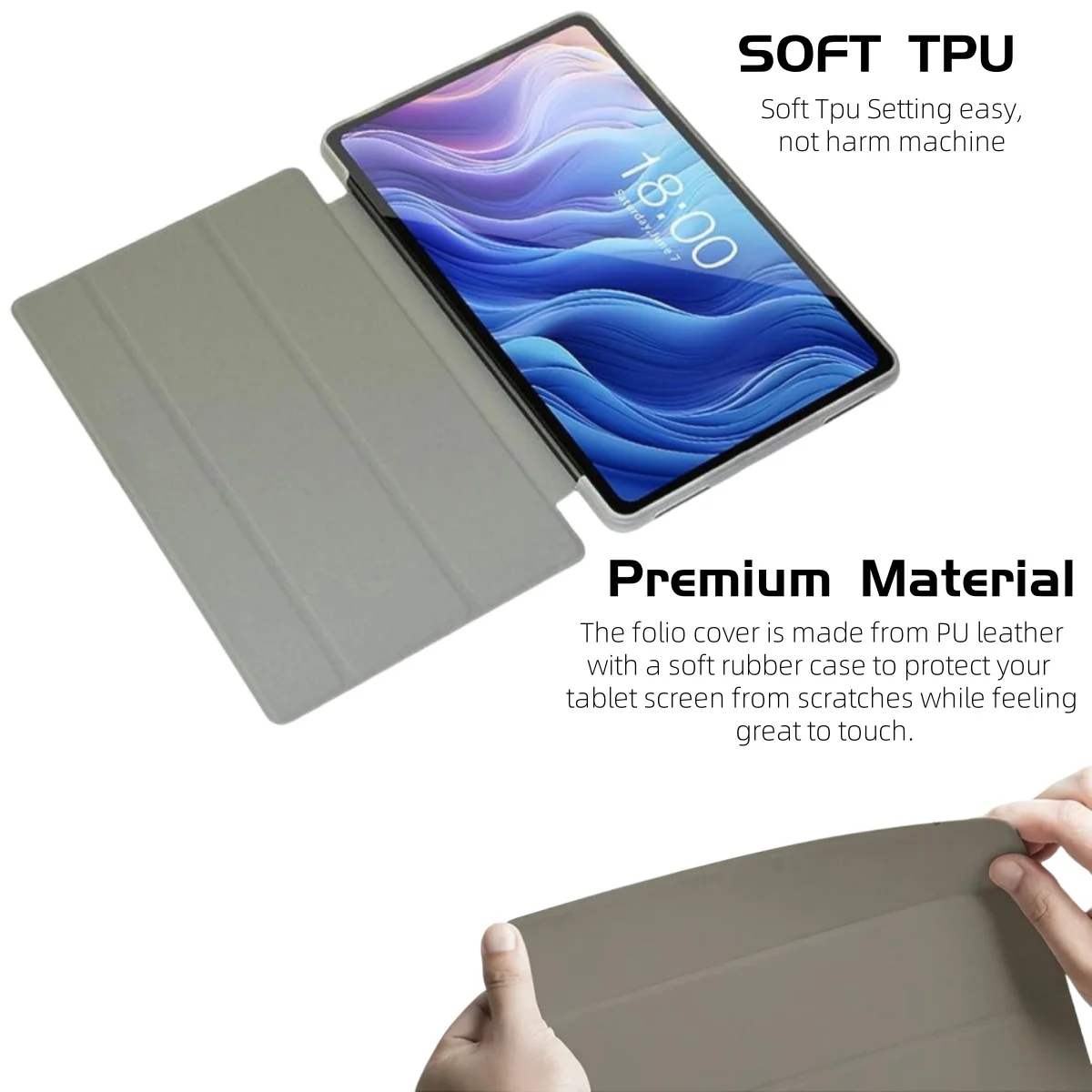 Elegant Flip Case with Multi-Angle Support and Auto Sleep/Wake Feature, PU Leather with Soft TPU Back Shell