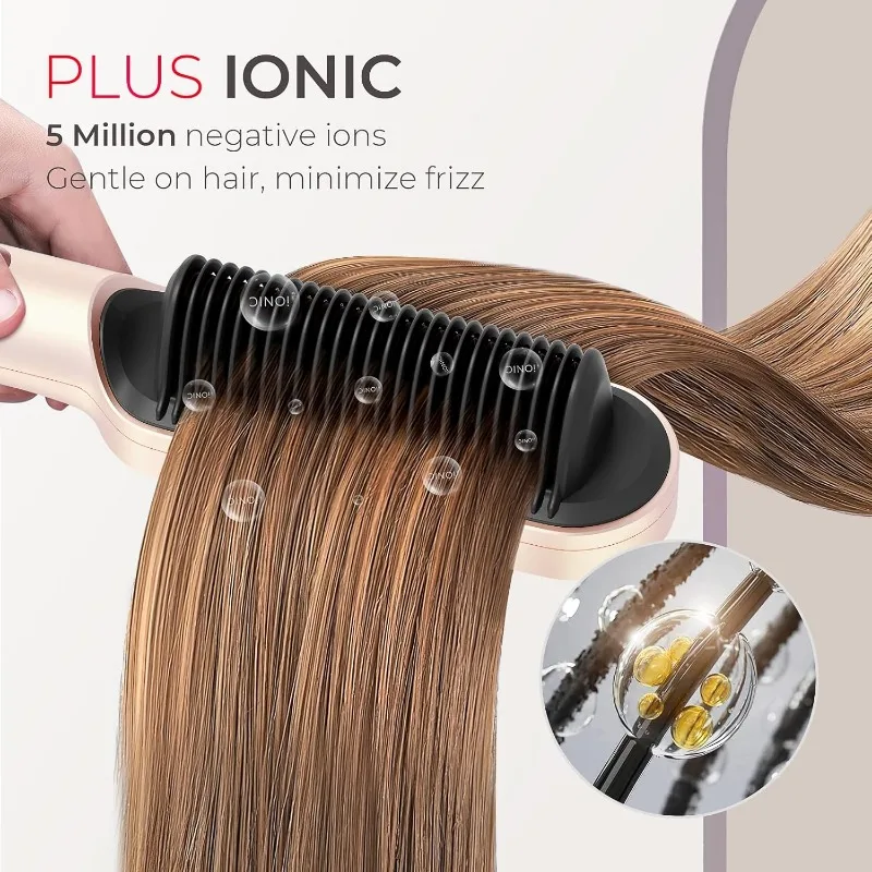 TYMO Ring Plus Ionic Hair Straightener Brush-Straightening Comb with Negative Ions for Women, Titanium Coating