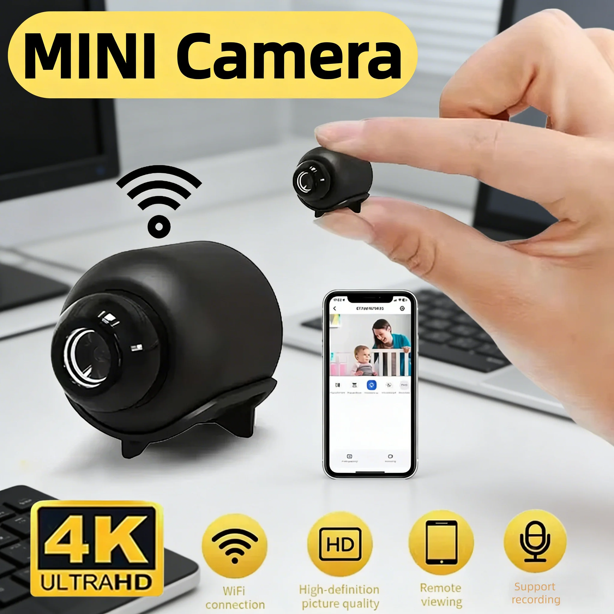 Camera Mini Monitor Mini Camera 1080P Wireless Surveillance Security Video Cam Night Vision ...