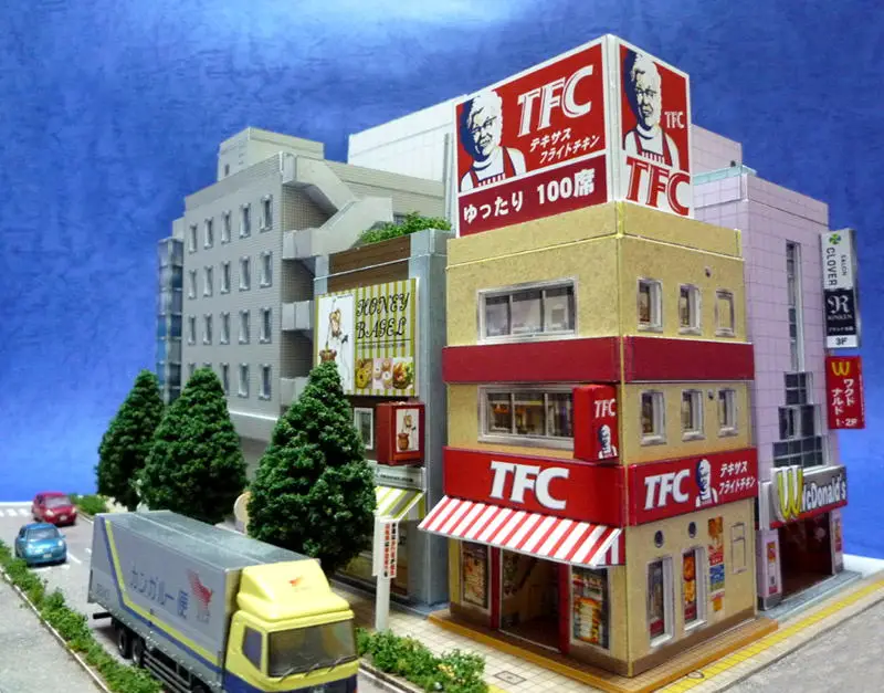 1:150 N-Scale Japanese Building Diorama 3D Paper Model Scene DIY Handmade Ornaments 3 restaurant buildings