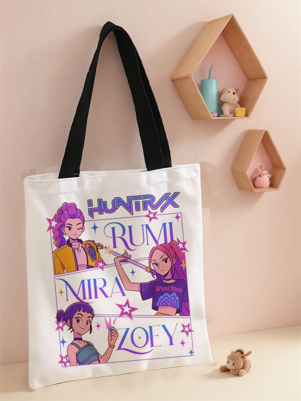 Cartoon printed casual handbag, reusable fashionable backpack, multifunctional handbag, canvas shopping bag