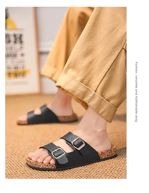 New Leather Birkenstock Cork Flip-flops Male Couple Retro Summer Wear Muller Slippers Fashion Casual Beach Sandals Size 36-46