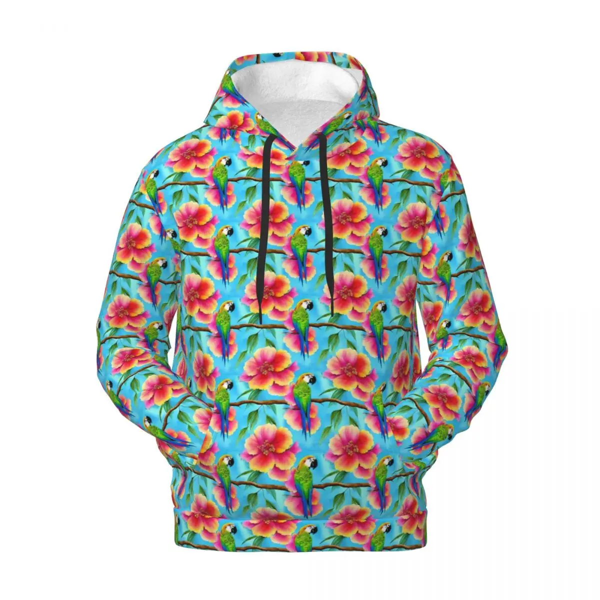 

Tropical Parrot Casual Hoodies Flower Print Modern Warm Hooded Sweatshirts Autumn Long Sleeve Loose Oversized Pullover Hoodie