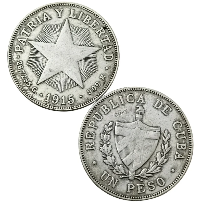 1915 Cuba 1 Peso Argento Placcato Moneta Copia