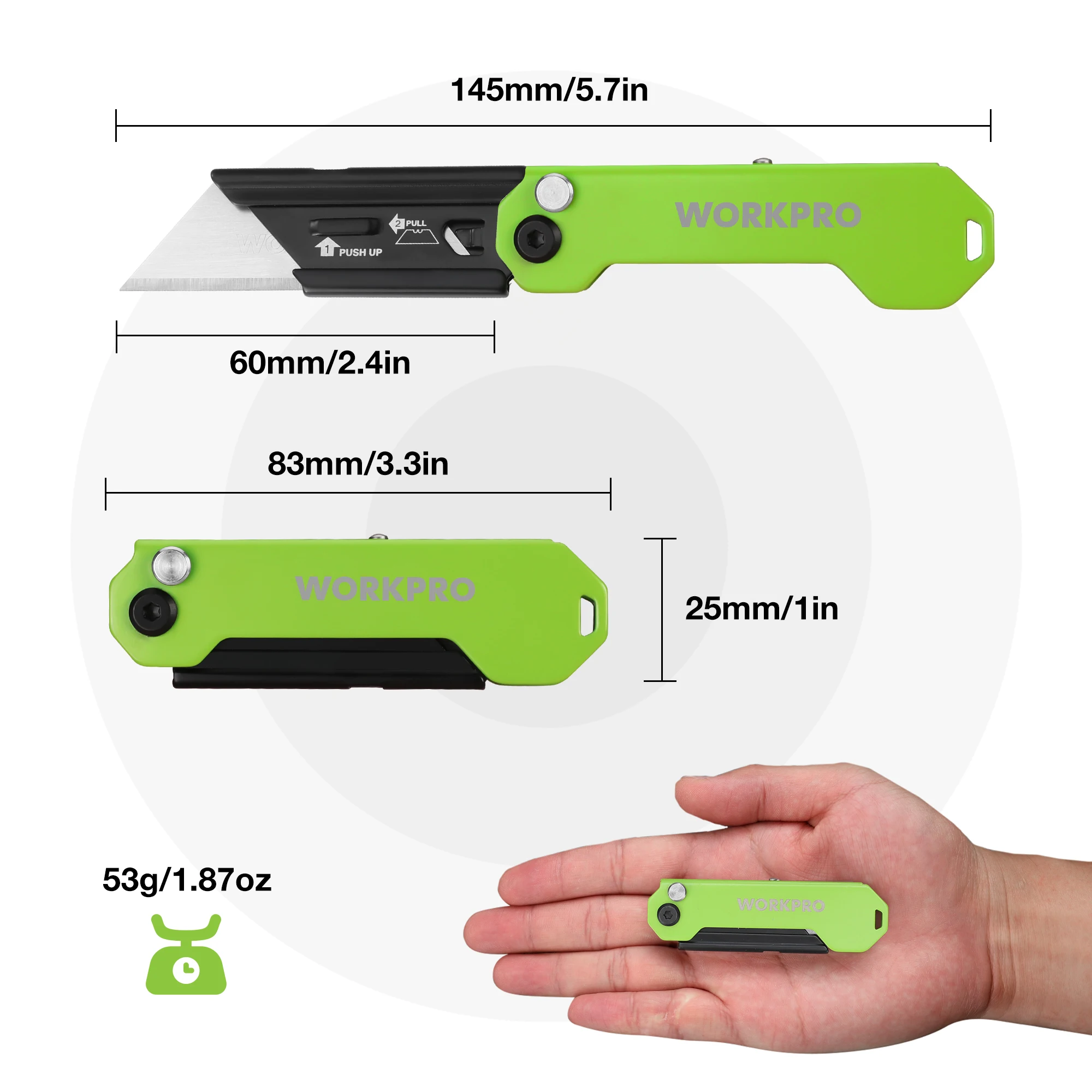 WORKPRO 3-Pack Folding Utility Knife Razor Blade Knife Quick Change Blade Box Cutter EDC Pocket Knife with Belt Clip folding utility knife