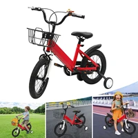 Vélo pour enfants à cadre unique de 14 pouces, unisexe, avec roues d'apprentissage et panier, adapté aux enfants de 3 à 5 ans, bleu/rose/rouge 5