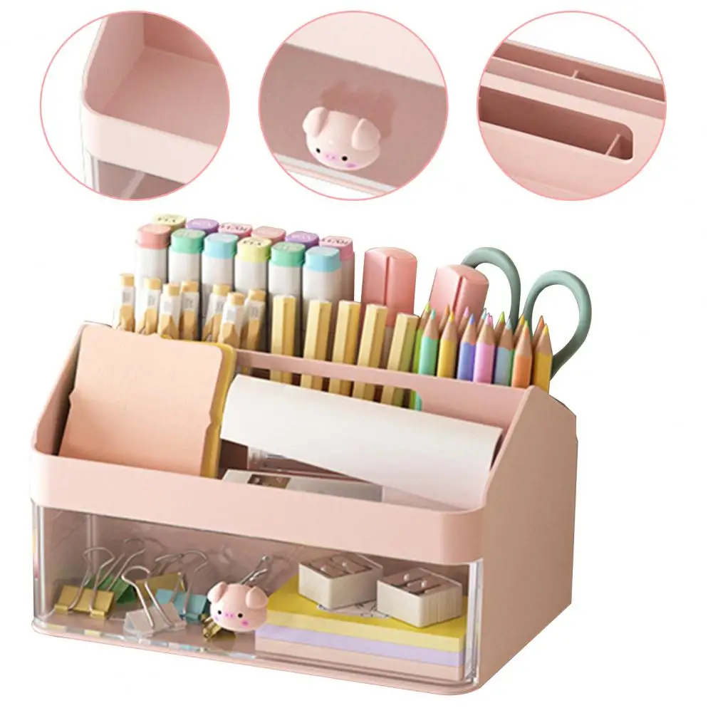 Student Stationery Pen Holder Transparent Drawers Cute Multifunction Solid Color Desktop Organizer Stationery Storage Box storage box