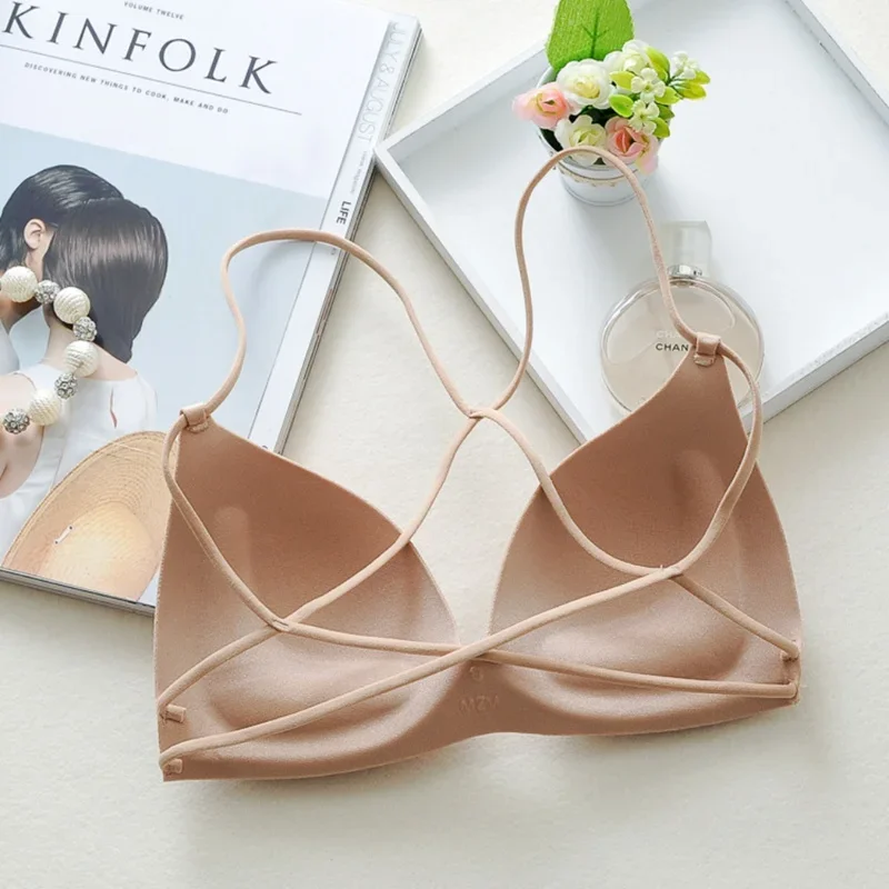 

2022 Sexy Women Bras Underwear Padded Lingerie Stretch Wireless Push Up Spaghetti Strap Top Sexy Cross Strap Women Casual