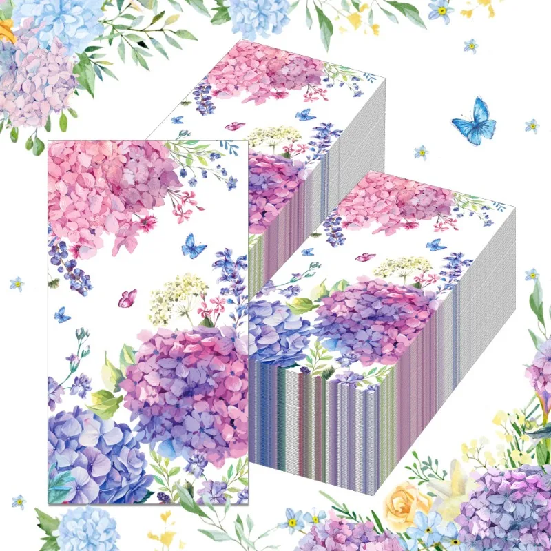 20pcs/Pac 34.2*40.6cm 2-Ply Hydrangea Flower Printed Long Paper Napkins Party Paper Placemats Decorative Napkins