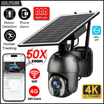 4K 8MP Doppia Lente Telecamera Solare 4G/WIFI Esterna 50X Zoom Colore Visione Notturna di Sorveglianza di Sicurezza PTZ Rilevazione di Movimento IP Cam Ubox