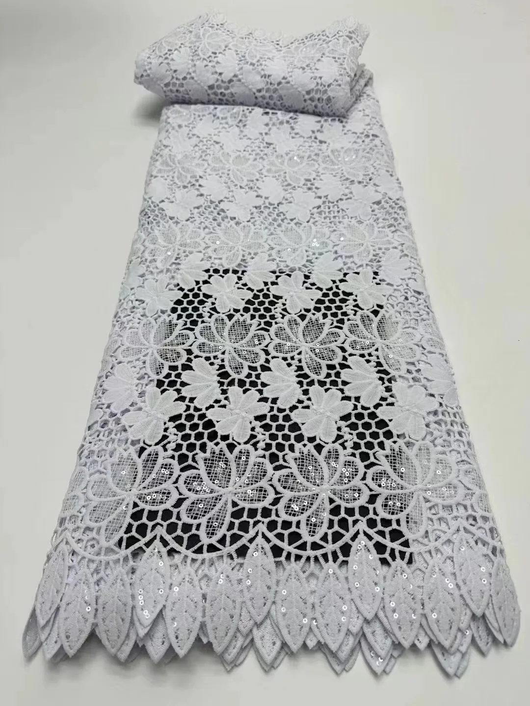 

French Nigerian Soft Guipure Cord Lace Fabric High Quality Embroidery African Water Soluble Embroidery Fabric For Wedding Dress