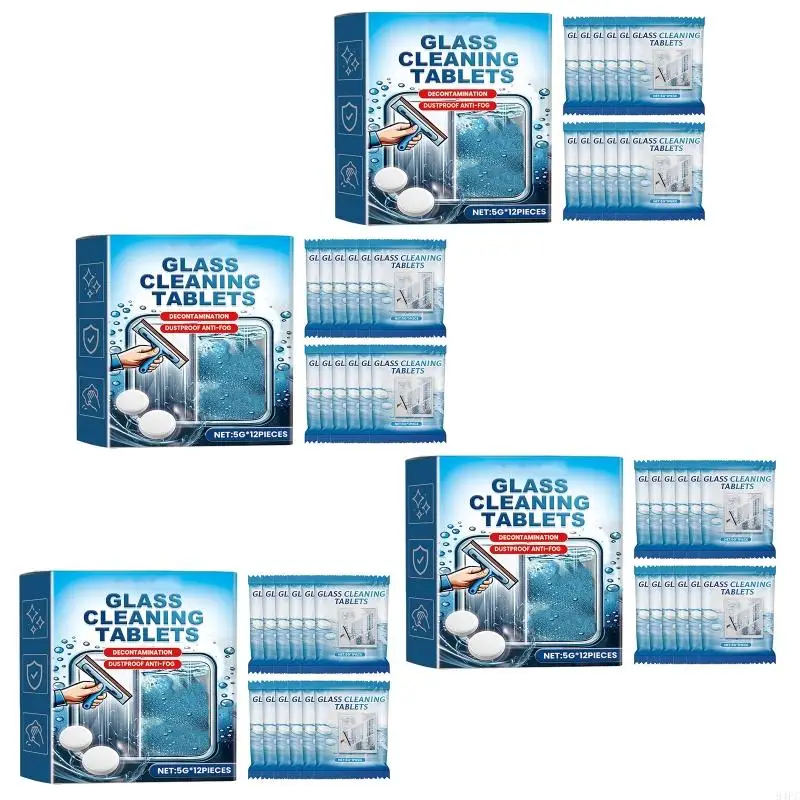 94PC Effervescent Glass Cleaning Tablets Stain Oil Remover 12Pcs/Box Easy to Use Formula
