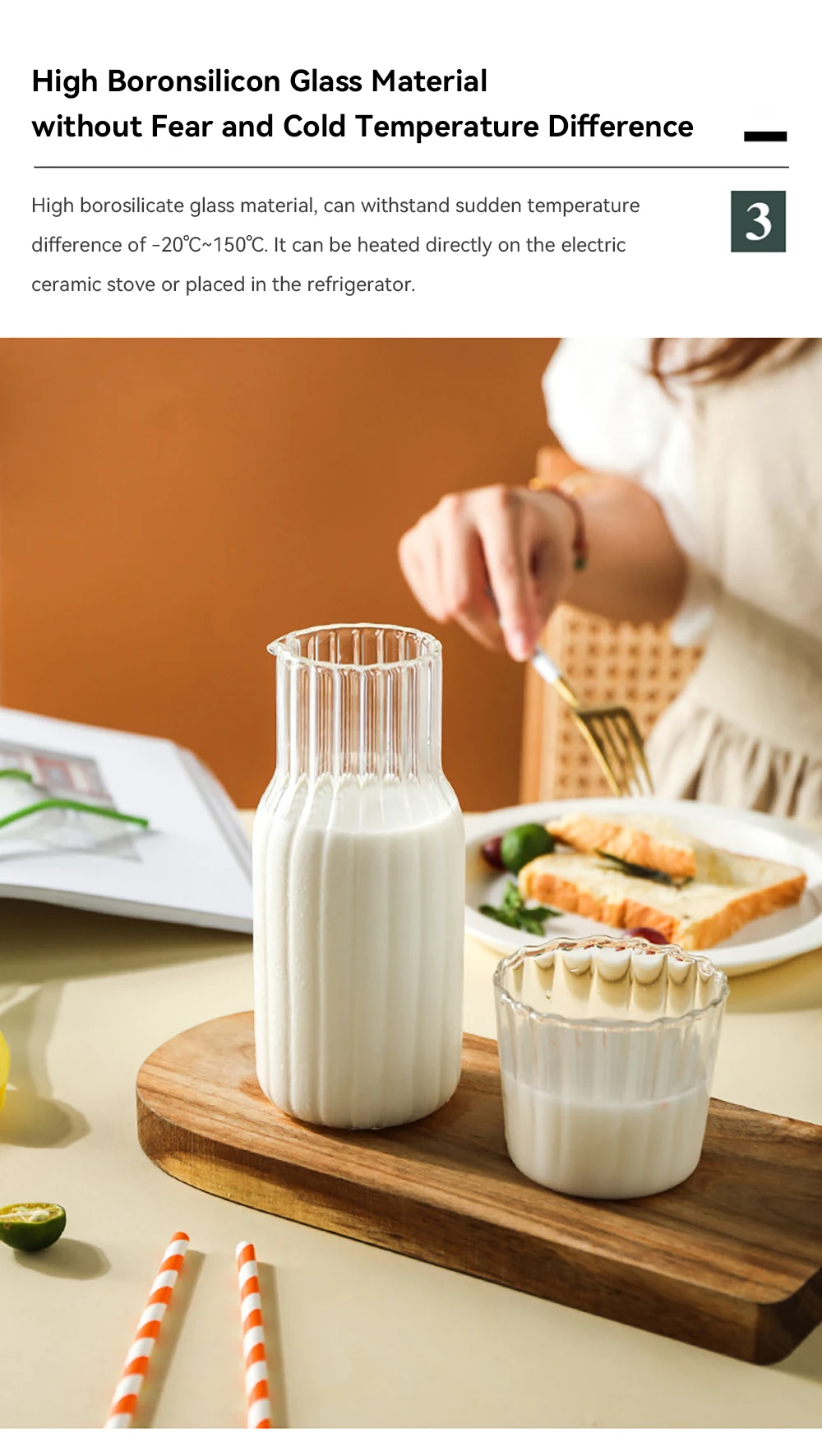 2022 Glass Water Bottle With Glass Cup Set Drinkware Bedside Carafe with Tumbler Glasses Drinking Pitcher for Milk Beverage Tea