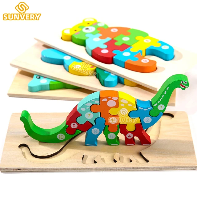 Puzzles en bois Montessori pour enfants jouets Montessori pour les  tout-petits 2 3 4 5 ans Top 3D Puzzle jouet éducatif dinosaure