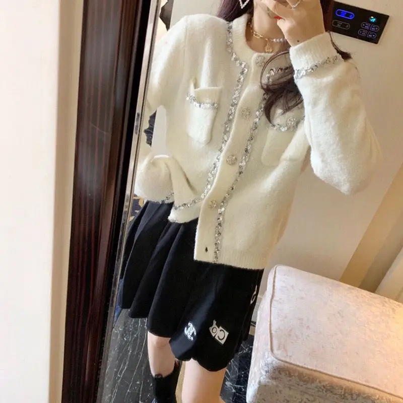 

2023 Women's Autumn Winter Korean O-neck Knitted Coats Female Loose Cardigan Outerwear Ladies Solid Color Sweater Jackets T413