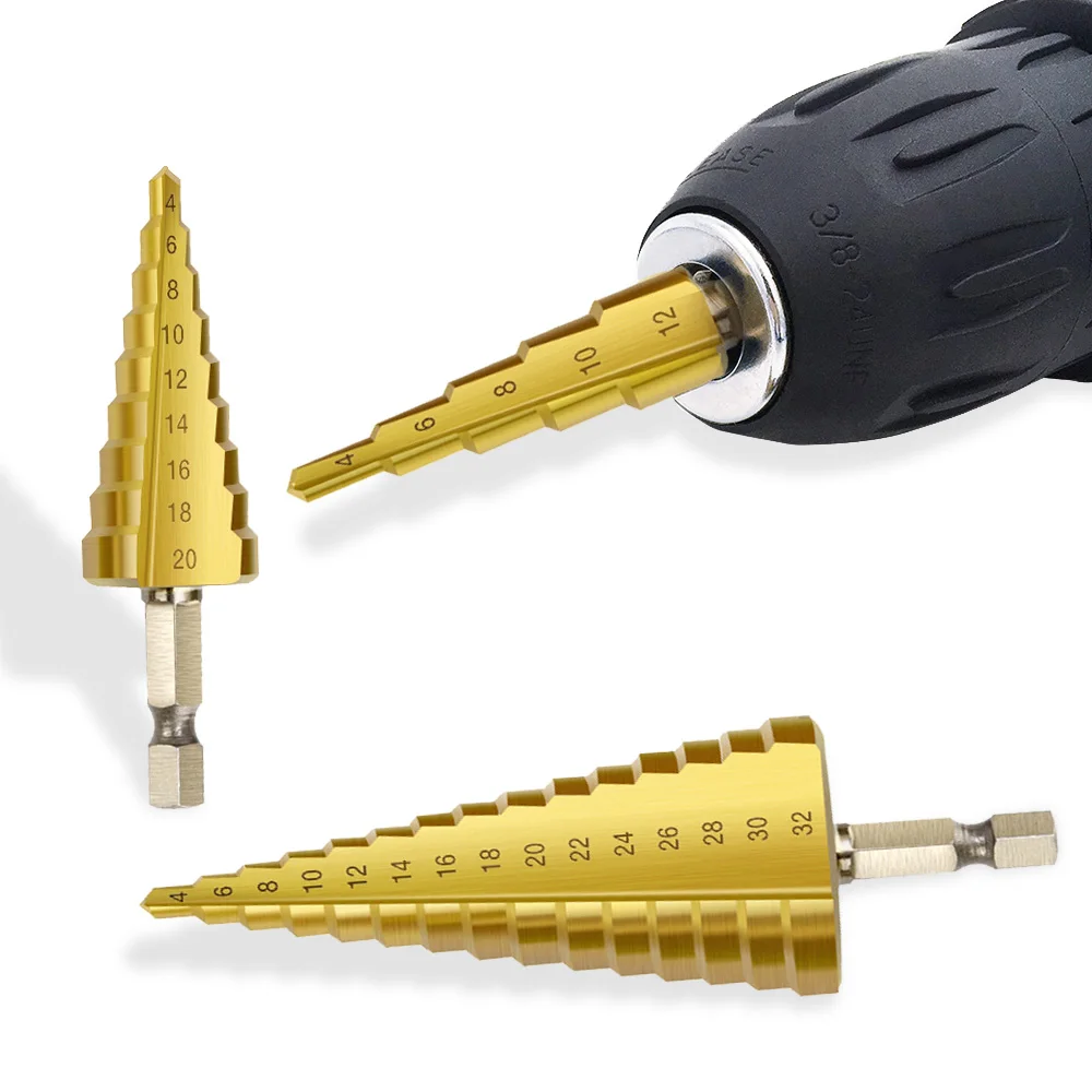 

4-12/20/32mm HSS Titanium Coated Step Drill Bit Drilling Power Tools for Metal High Speed Steel Wood Hole Cutter Step Cone Drill