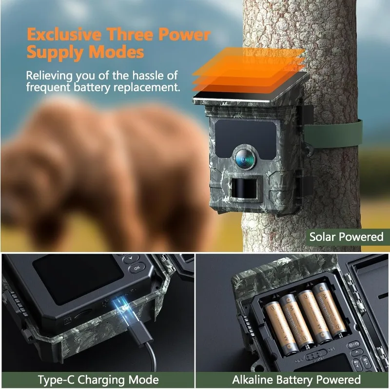 Outdoor 30MP 2K APP Cellular Trail Camera Hunting Wireless Cam Trap Game No Glow Night Vision Motion Activated 120 Wide Angle