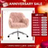 Swivel Faux Fur Office Chair, Vanity Chair W/ Adjustable Height, Wheels, Pink 1