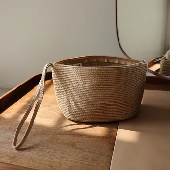 Woven Straw Travel Cosmetic Bag 1