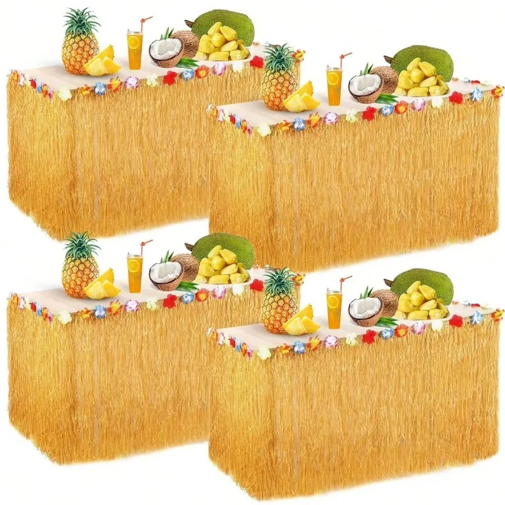 Hawaiian Party Straw Table Skirt Hawaii Themed Party Decoration Grass Table Skirt Straw Color DIY Hawaii Party Tablecloth 4