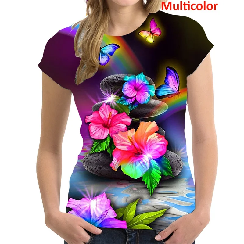 

New Harajuku 3D Print Floral T Shirt Flowers Graphic T Shirts Women Fashion Tee Shirts Girl Funny Clothing Short Shirts Clothes