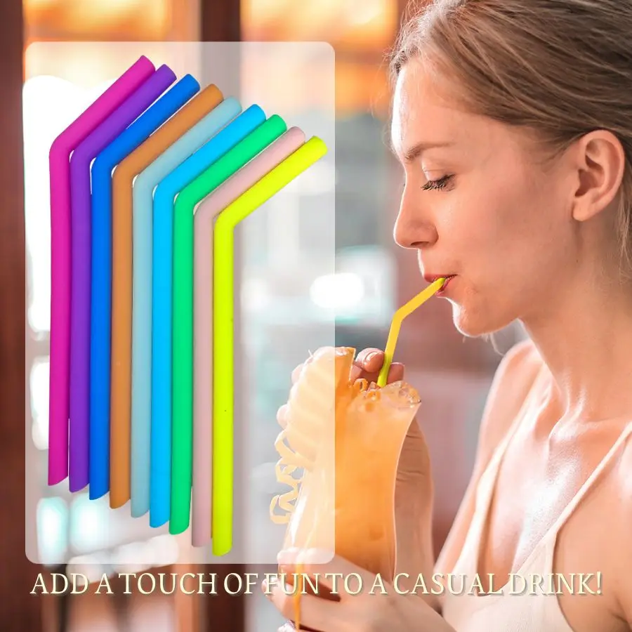 Description Picture 2 of itemOne Piece Two Styles Silicone Straw Straight And Bent Curved It Can Be Bent Length Suitable Juice Casual Drinks Bar Home