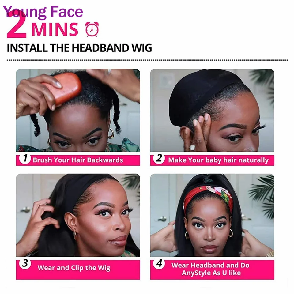 Bob Headband Wig Human Hair Straight 16 Inches Remy Human Hair Wig With Headband For Women Machine Made Short Bob
