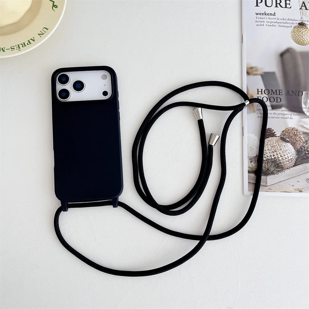Crossbody Lanyard Liquid Silicone Soft Case with Shockproof Matte Finish and Candy-Colored Design