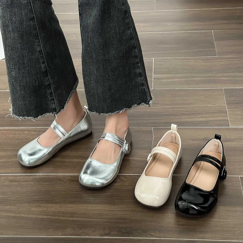 

Fashion Mary Jane Flats Women's Summer Round Head Solid Color Leather Soft Bottom Comfortable Dress Shoes Zapato Plano Mujer