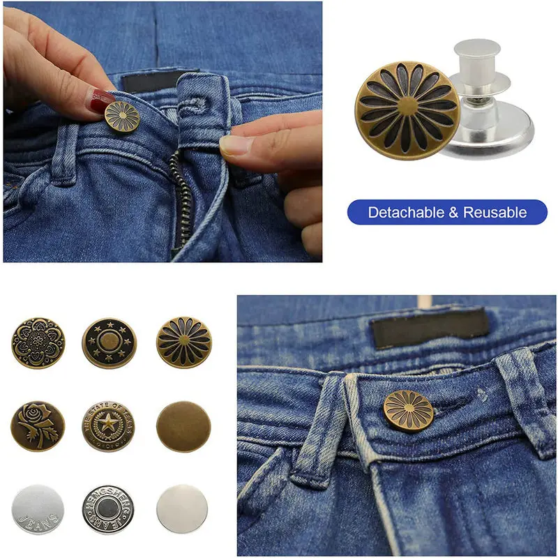  Botones para jeans, 12 juegos de botones ajustables